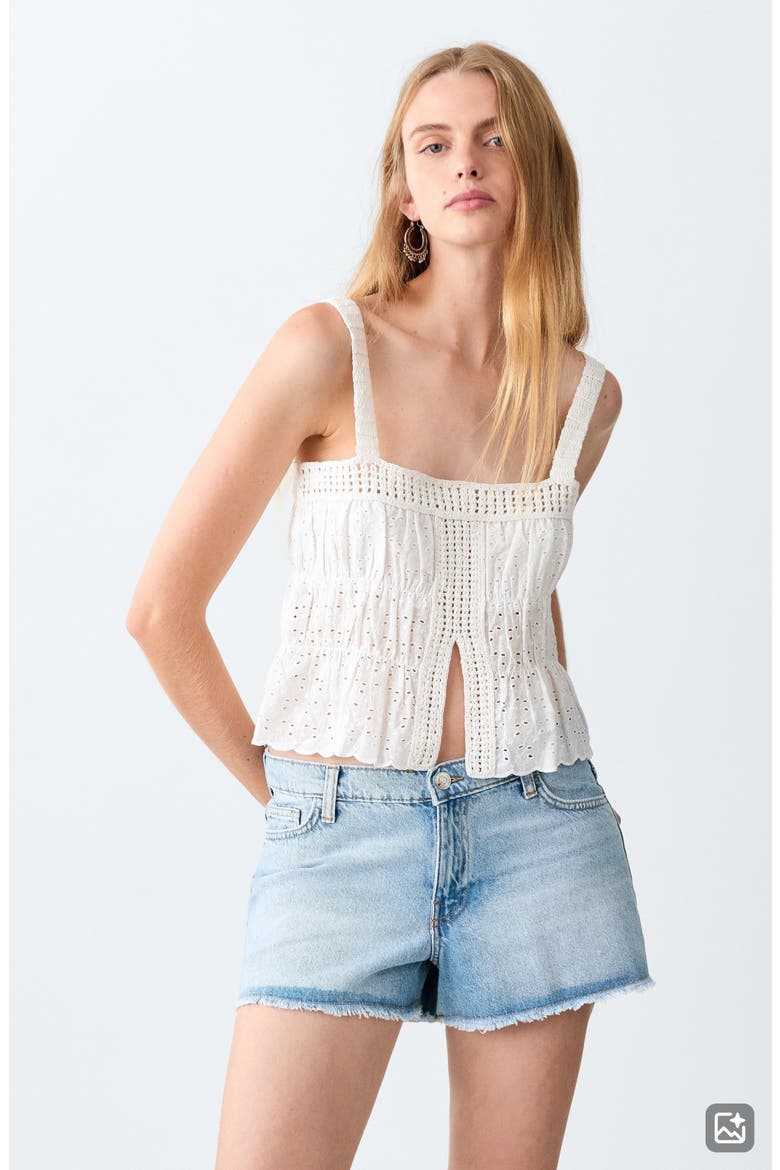 Frayed Low Rise Denim Shorts, Alternate, color, MEDIUM BLUE