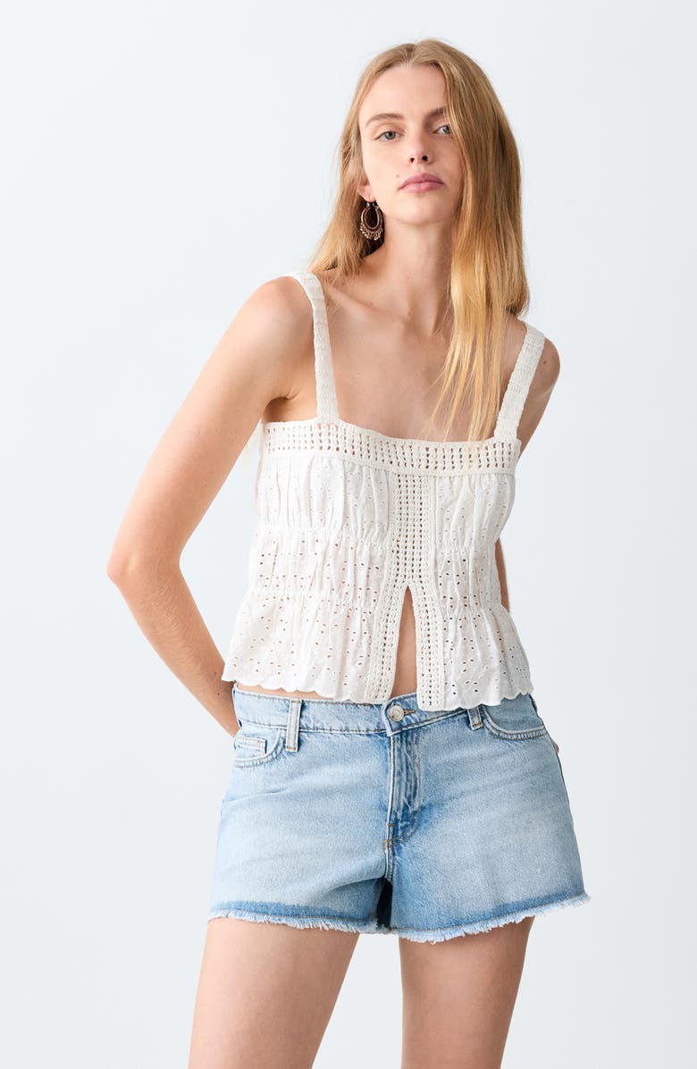 MANGO TEEN Frayed Low Rise Denim Shorts, Alternate, color,