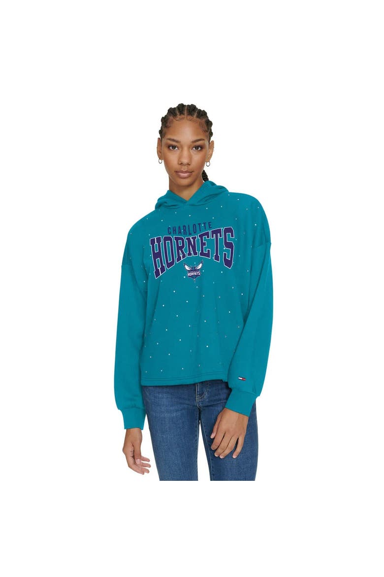 Women's Tommy Jeans Teal Charlotte Hornets Stella Cropped Pullover Hoodie, Main, color, Teal