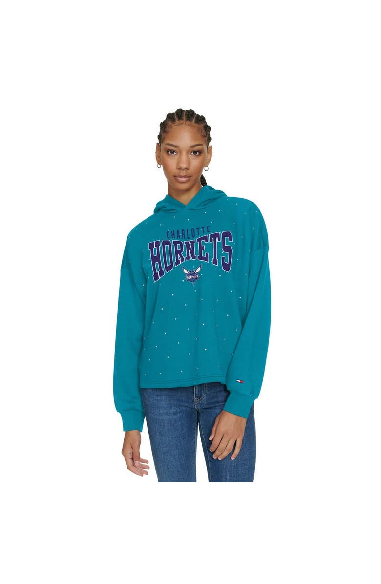 TOMMY JEANS Women's Tommy Jeans Teal Charlotte Hornets Stella Cropped Pullover Hoodie, Main, color, Teal