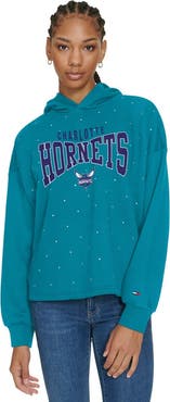TOMMY JEANS Women's Tommy Jeans Teal Charlotte Hornets Stella Cropped Pullover Hoodie