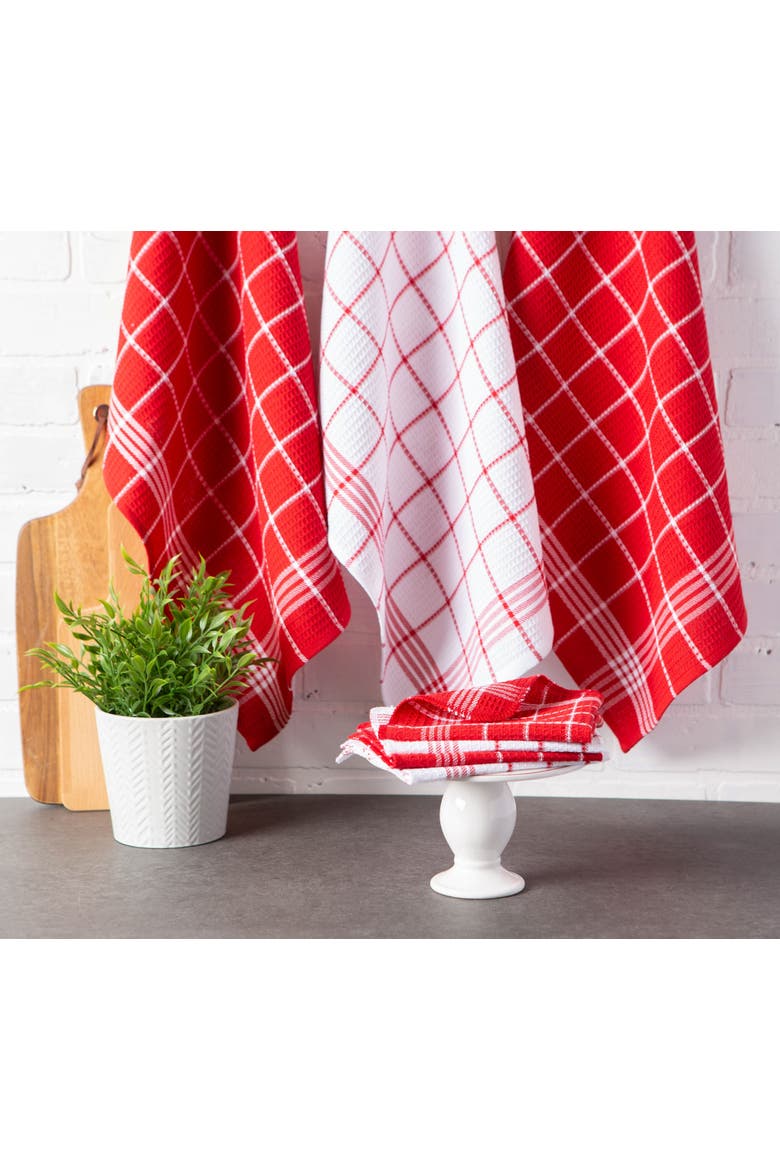 Red Waffle Weave Dishtowel Set/6, Alternate, color, Red