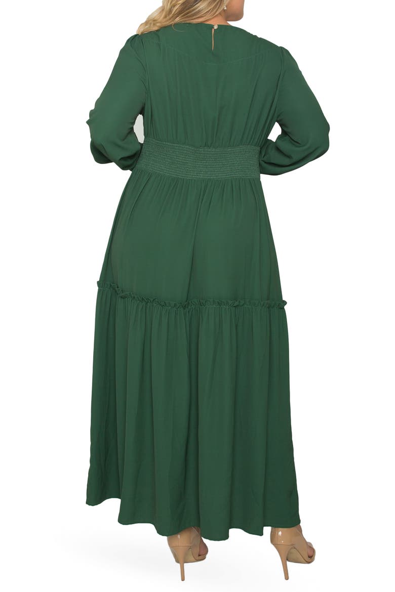 Floral Smock Waist Long Sleeve Georgette Maxi Dress, Alternate, color, GREEN
