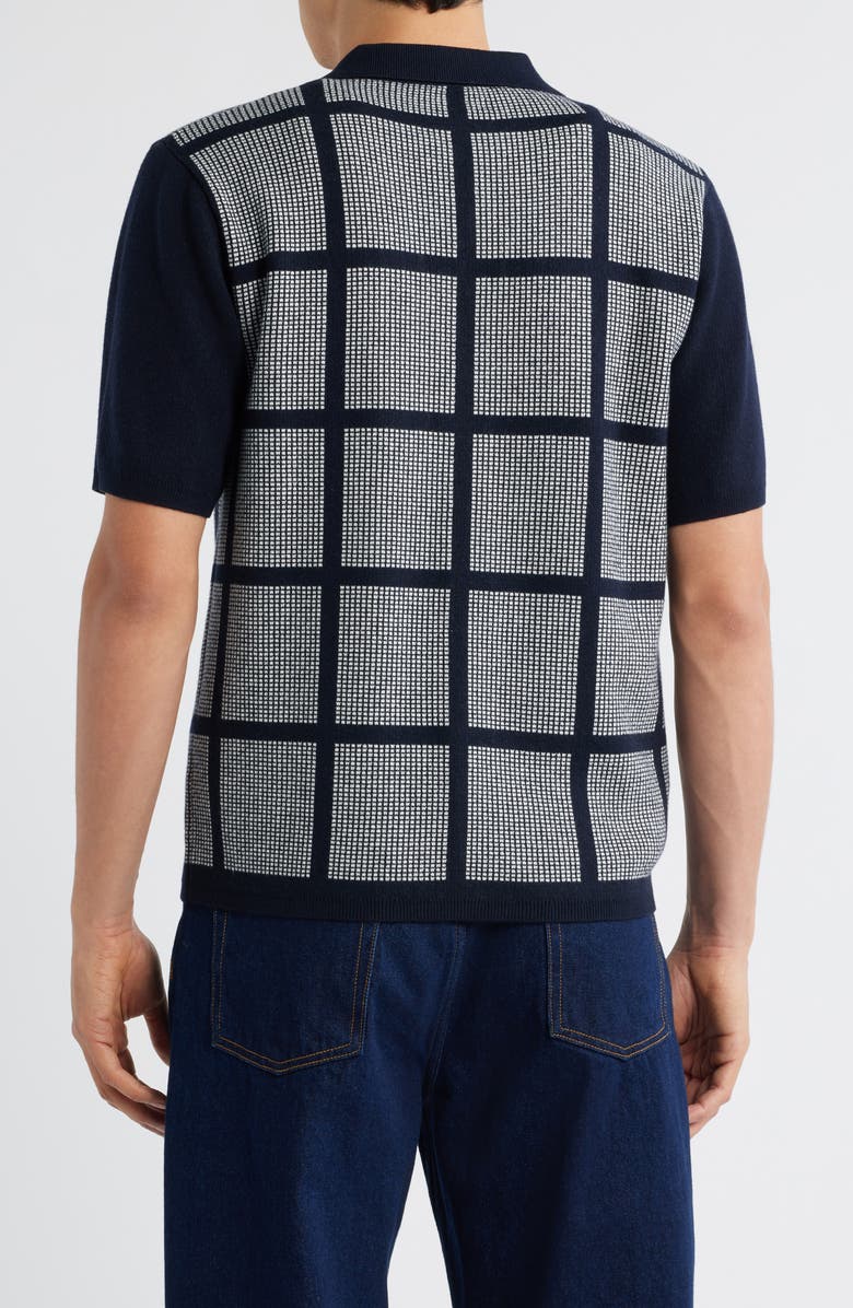 Percival Costa Geo Pattern Short Sleeve Wool & Cotton Cardigan, Alternate, color, Navy