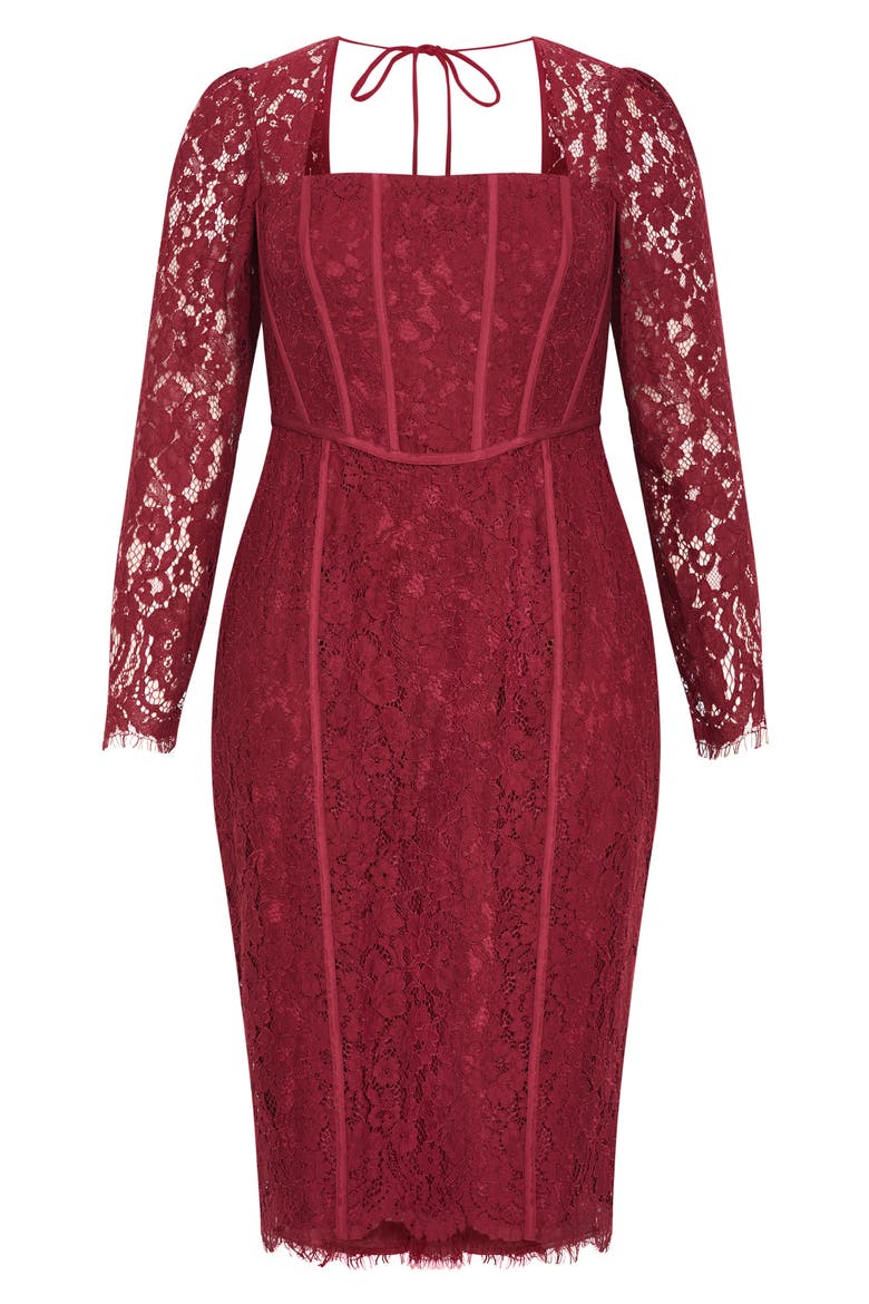 Valentine Long Sleeve Lace Dress, Alternate, color, RUBY