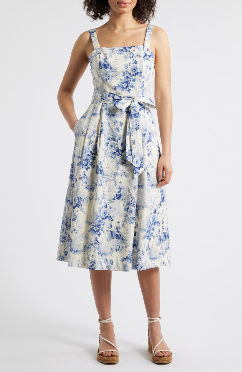 Julia Jordan Sleeveless Stretch Cotton Midi Dress, Main, color, Ivory Blue