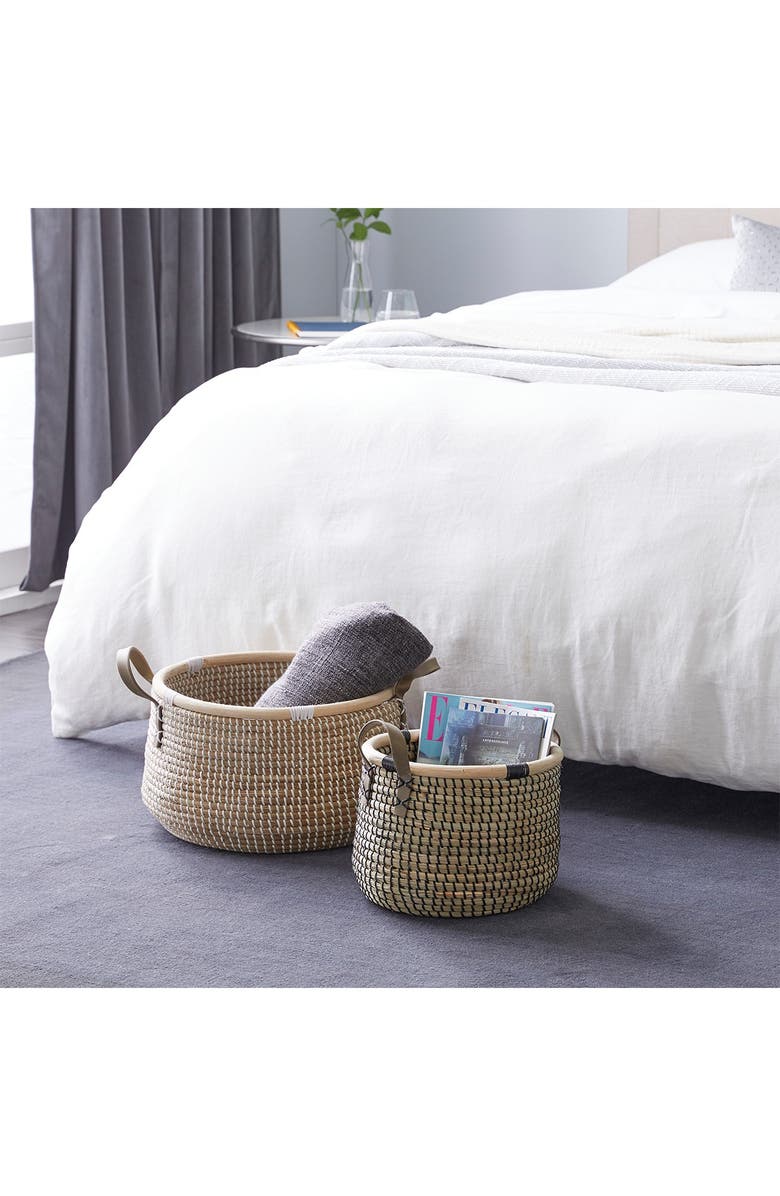 GINGER BIRCH STUDIO Brown Banana Leaf Contemporary Storage Basket with Handles - Set of 2, Alternate, color, Brown