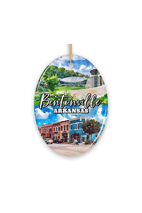 Bentonville Arkansas Watercolor Landmarks Oval Ornament