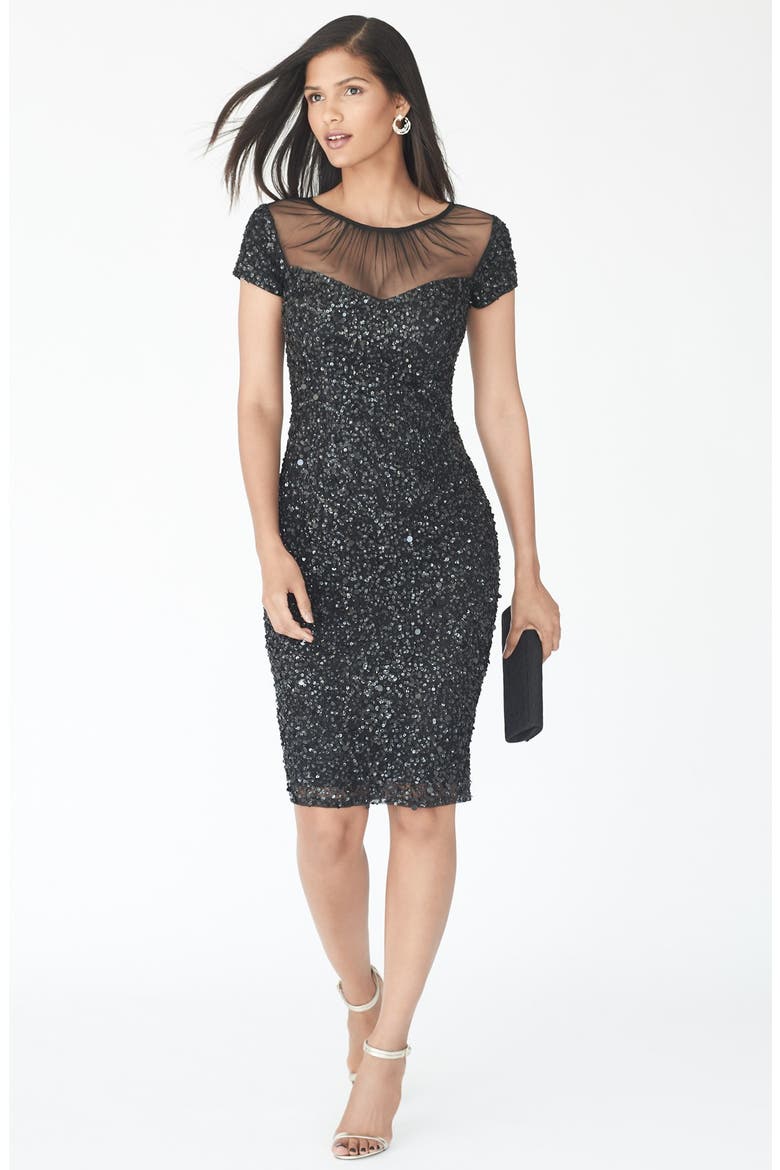 Sequin Embellished Sheath Dress, Alternate, color, BLACK