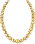 The Pearl Source 10-12mm Golden Round South Sea Pearl Necklace - AAA Quality