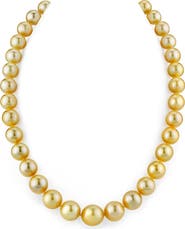 The Pearl Source 10-12mm Golden Round South Sea Pearl Necklace - AAA Quality
