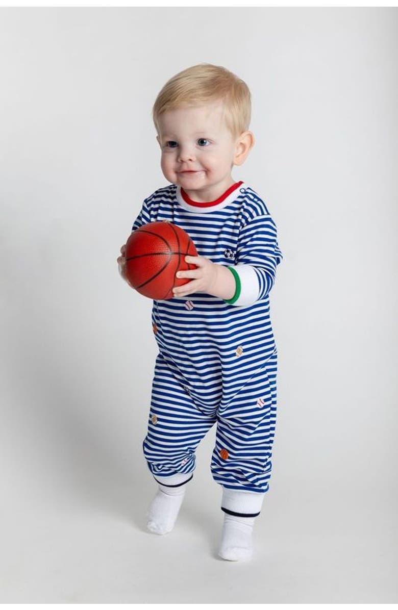 Florence Eiseman Stripe Knit Longall With Emb Sport Balls, Alternate, color, Royal Stripe