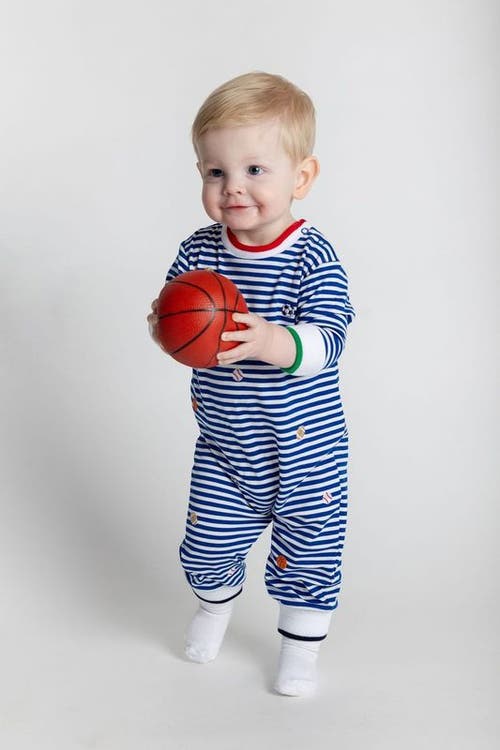 Florence Eiseman Stripe Knit Longall With Emb Sport Balls In Neutral