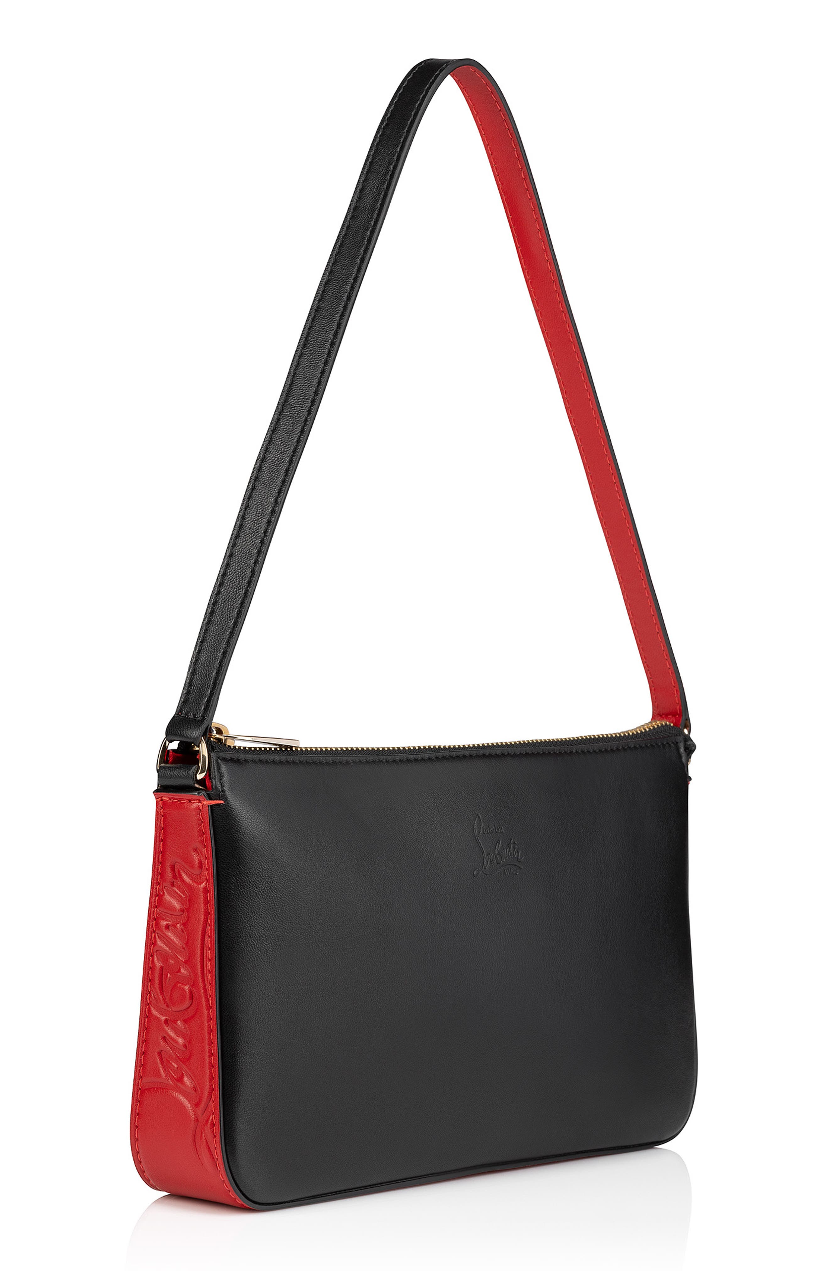 Christian Louboutin Loubila Leather Shoulder Bag, Alternate, color, Black/ Red