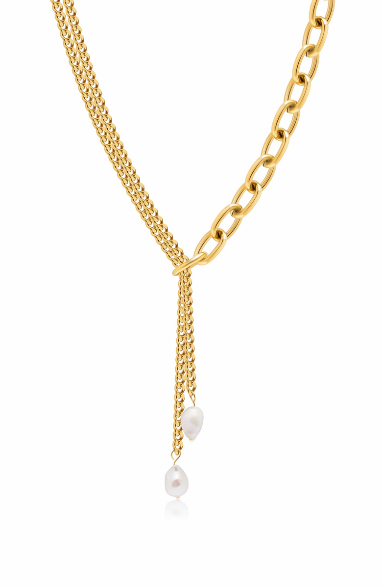 Nialaya Transformer Pearl Necklace, Main, color, Gold