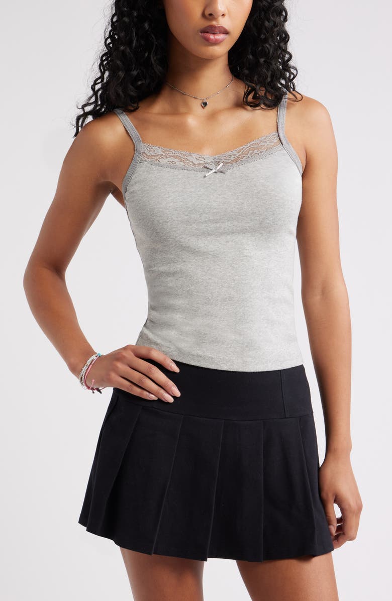 BP. Lace Trim Camisole, Main, color, Grey Soft Heather