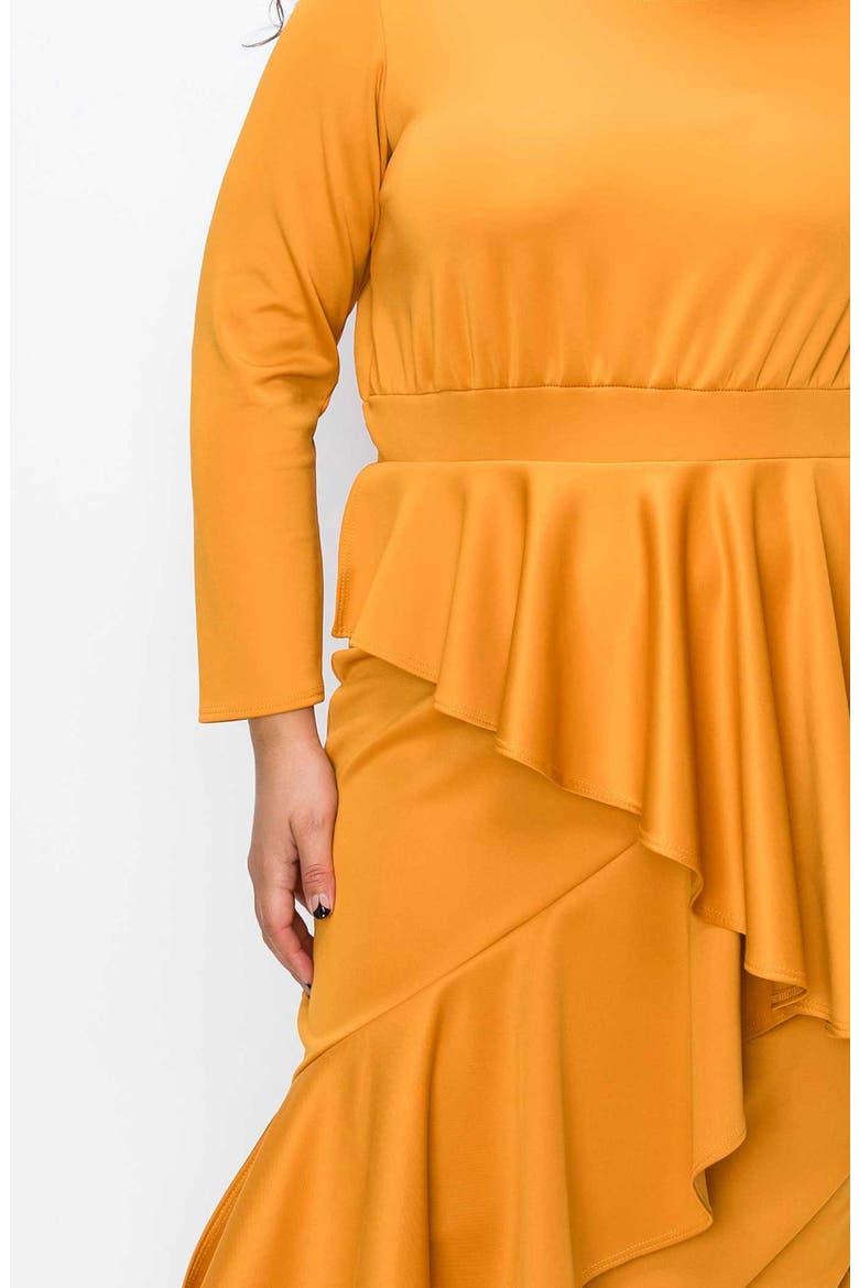 Alexandra Ruffle Bracelet Sleeve Body-Con Dress, Alternate, color, MUSTARD