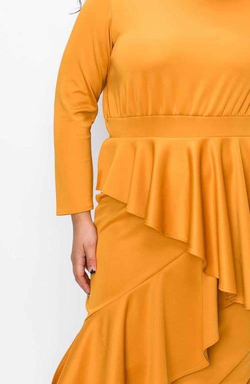 L I V D Alexandra Ruffle Bracelet Sleeve Body-con Dress In Mustard