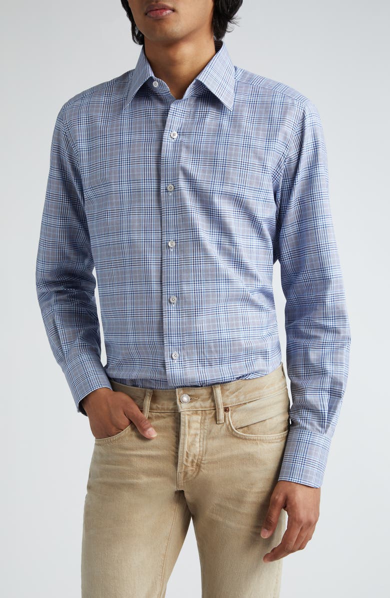 TOM FORD Slim Fit Plaid Button-Up Shirt, Main, color, Multicolor Blue