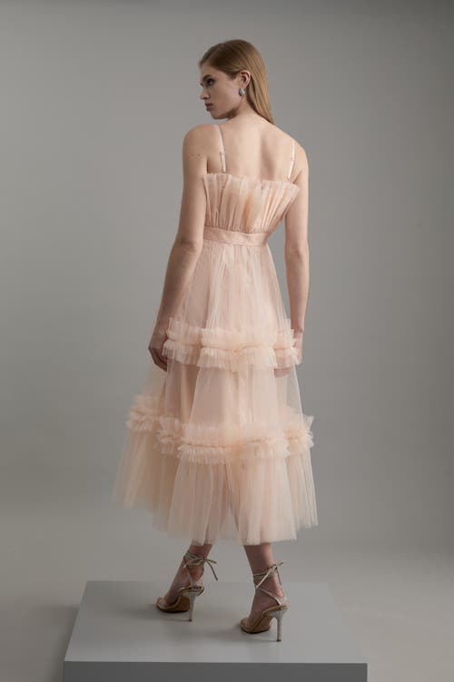Karen Millen Tulle Bandeau Tiered Midi Dress In Pink