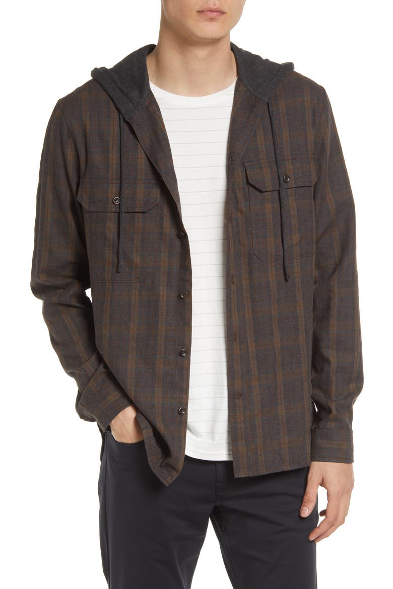 Bixby Plaid Cotton Blend Hooded Button-Up Shirt, Main, color, PALOMAR