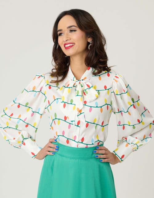 Unique Vintage Long Sleeve Neck Tie Gwen Blouse In Multi