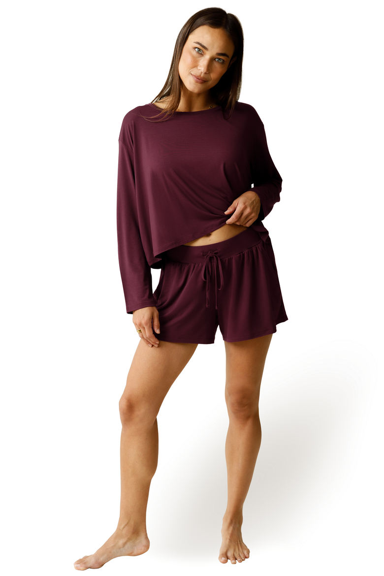 Aria Casual Long Sleeve Cropped Top, Alternate, color, Deep Burgundy