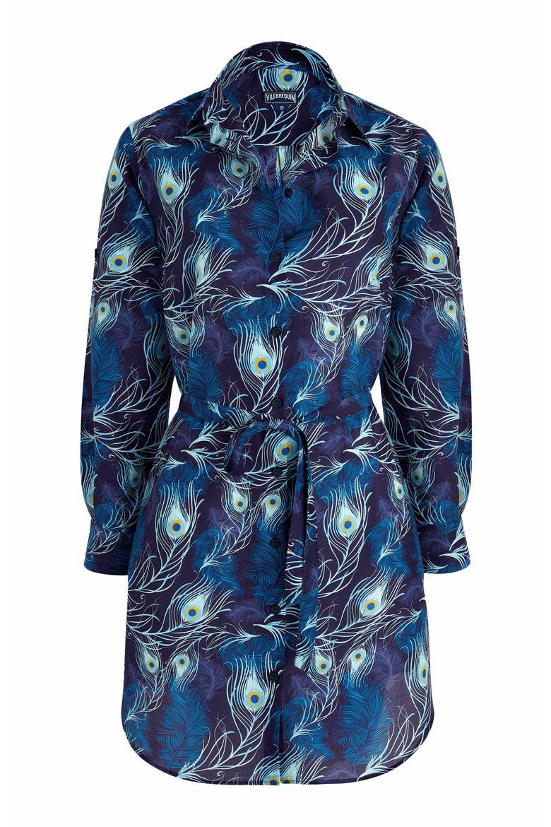 Women's Eyes Of The Wind Cotton Silk Shirt Dress, Alternate, color, MINUIT