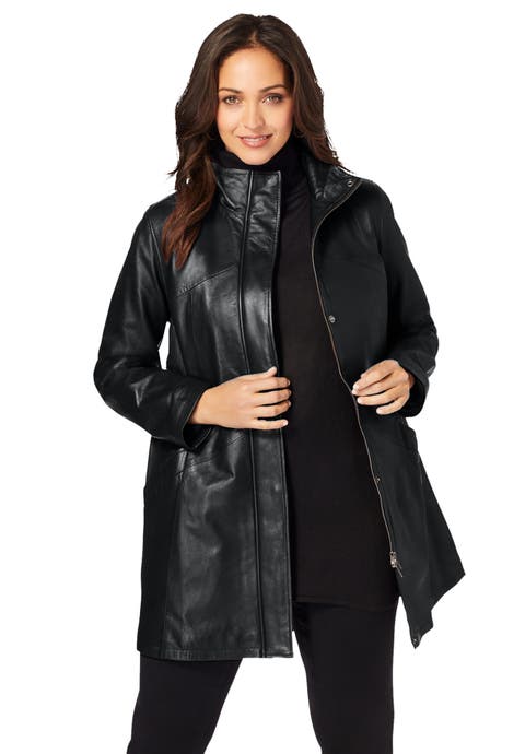 A-Line Zip Front Leather Jacket (Plus)