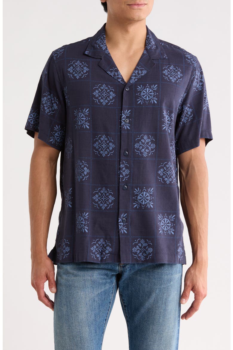 Floral Checkerboard Camp Shirt, Main, color, PARISIAN NIGHT