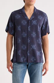 Lucky Brand Floral Checkerboard Camp Shirt