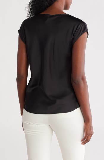 Cowl Neck Cap Sleeve Satin Top