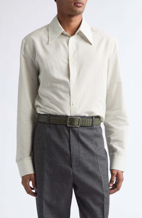 Pinstripe Cotton & Cupro Button-Up Shirt