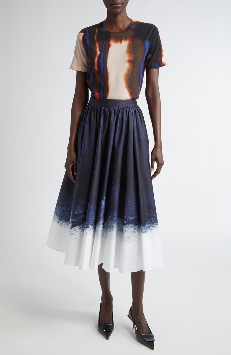 Jason Wu Collection Burned Stripe Short Sleeve Merino Wool Sweater, Alternate, color, Almond Multi