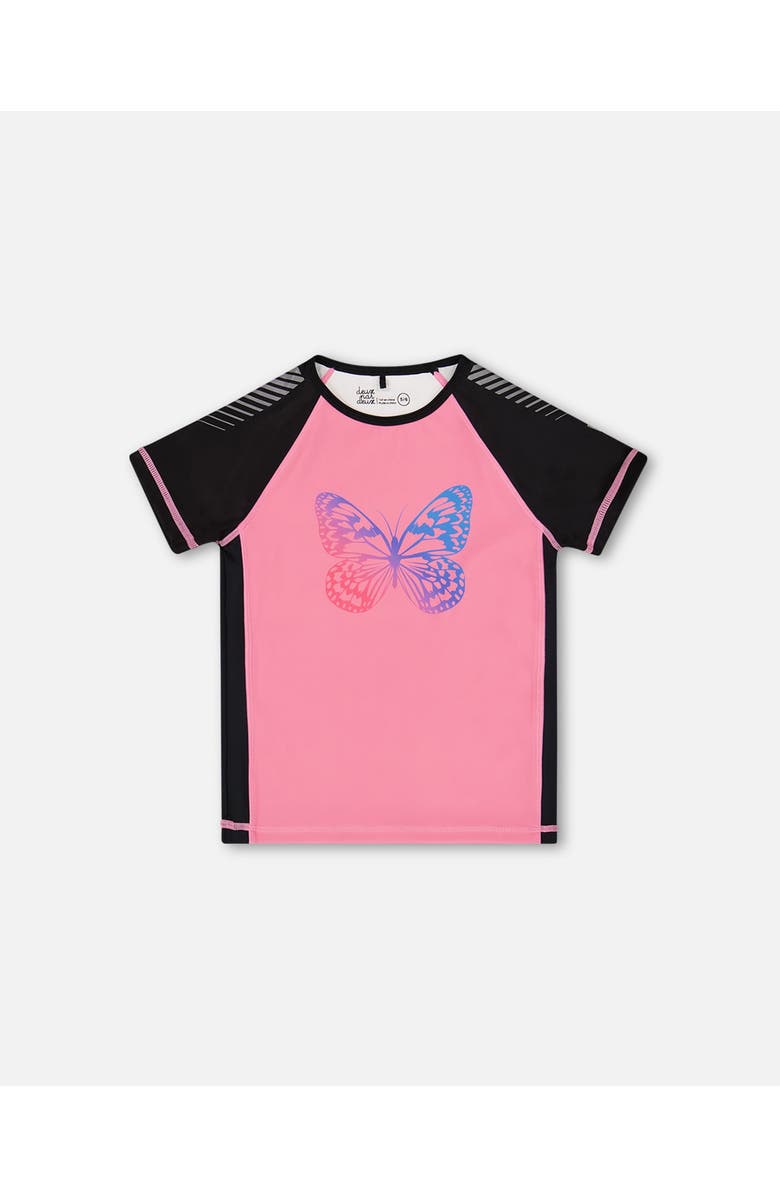 Deux par Deux Girl's Printed Short Sleeve Athletic Top Pink With Butterflies, Main, color, Pink And Butterflies Printed