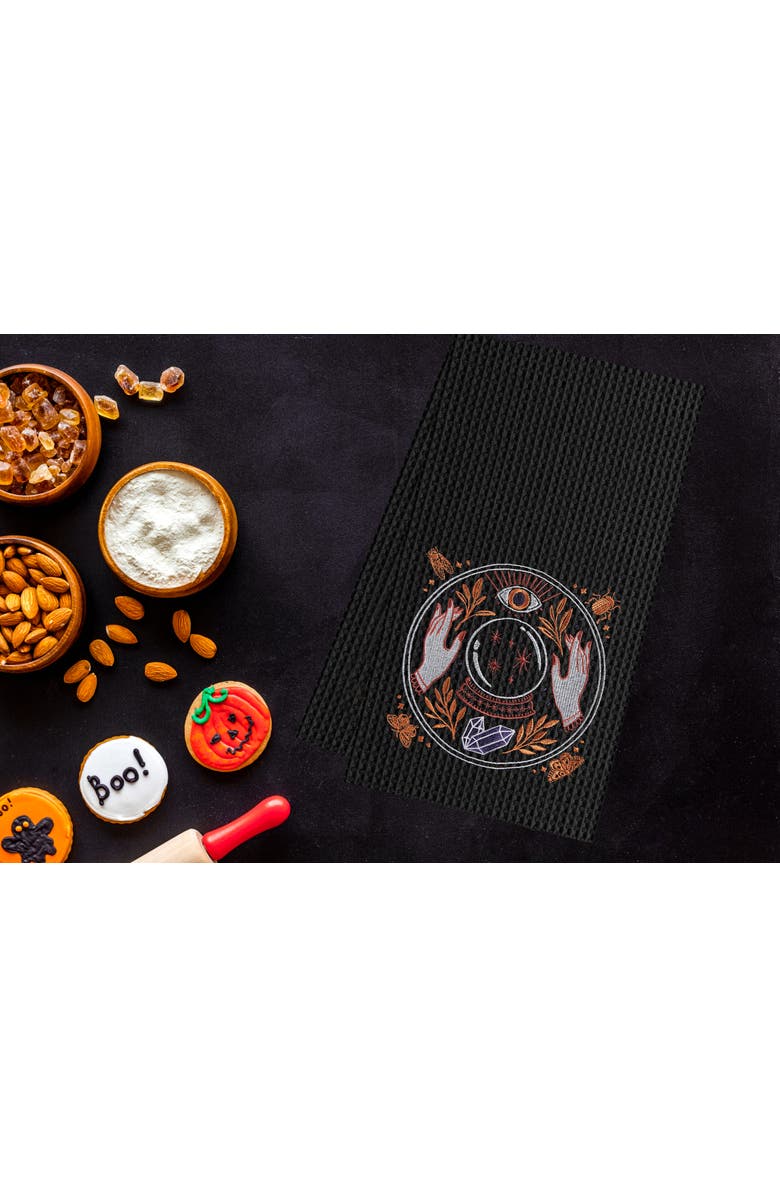 C&F Home Magic Crystal Ball Halloween Embroidered Cotton Waffle Weave Kitchen Towel, Alternate, color, Black