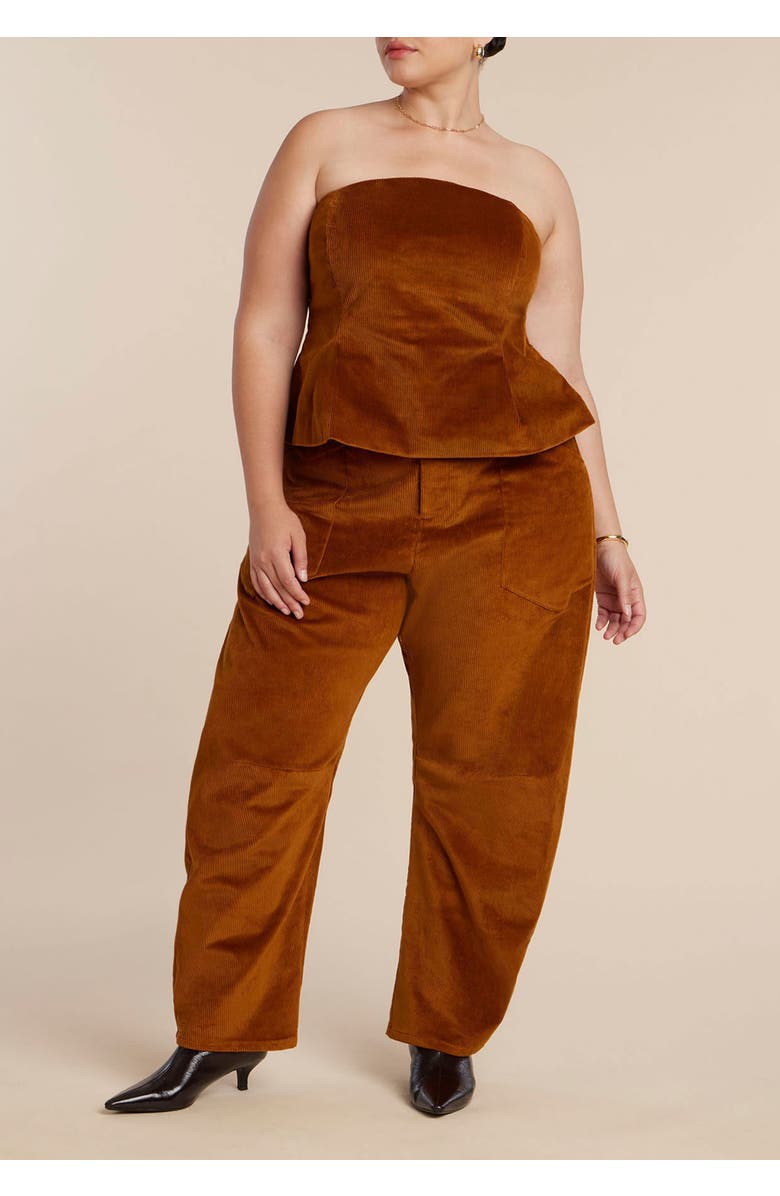 ELOQUII Corduroy Peplum Bustier, Alternate, color, Roasted Pecan