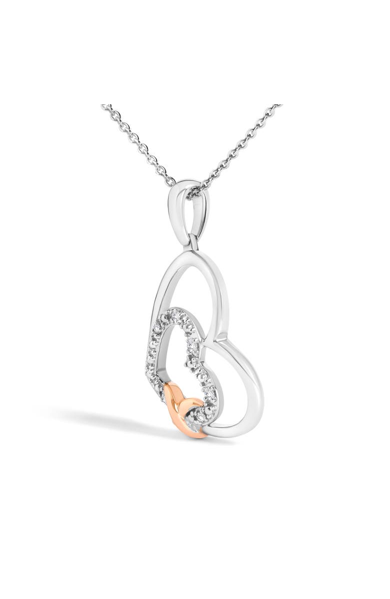 Haus of Brilliance .925 Sterling Silver Double Heart Pendant Necklace with Diamond and 10K Rose Gold Accent, Alternate, color, White Gold Over Silver