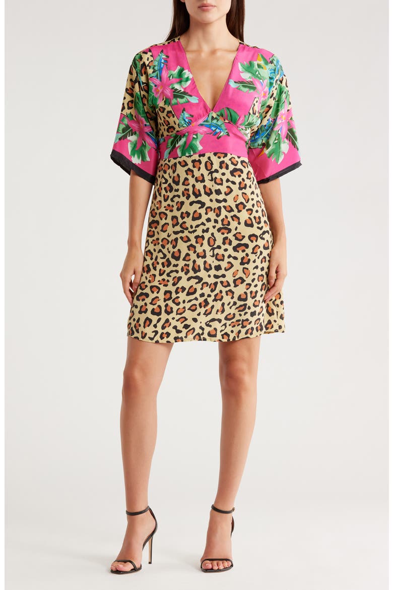 V-Neck Three-Quarter Sleeve Dress, Main, color, LEOPARD