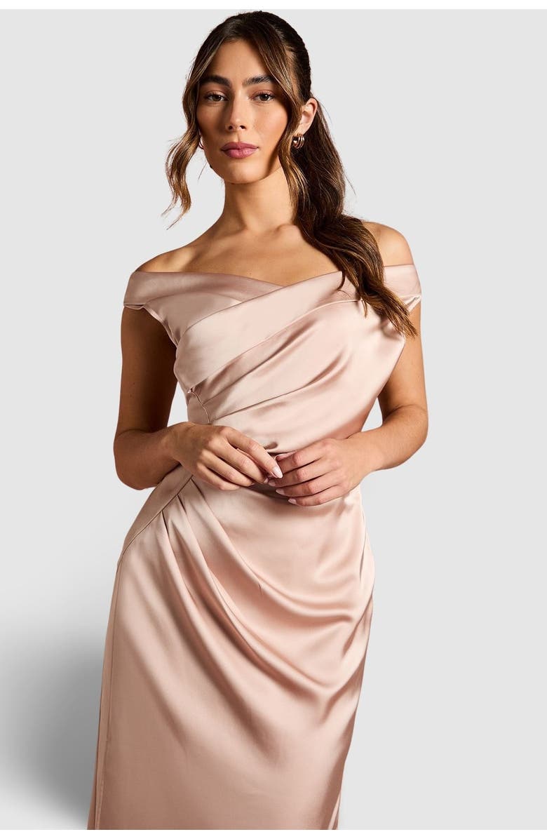 Coast Satin Bardot Maxi Dress, Alternate, color, Mocha