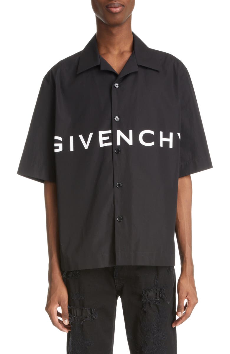 Givenchy Boxy Fit Logo Button-Up Camp Shirt, Main, color, 