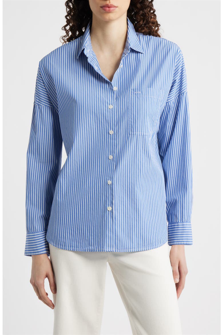 Jo Stripe Cotton Poplin Button-Up Shirt, Main, color, BLUE / WHITE STRIPE