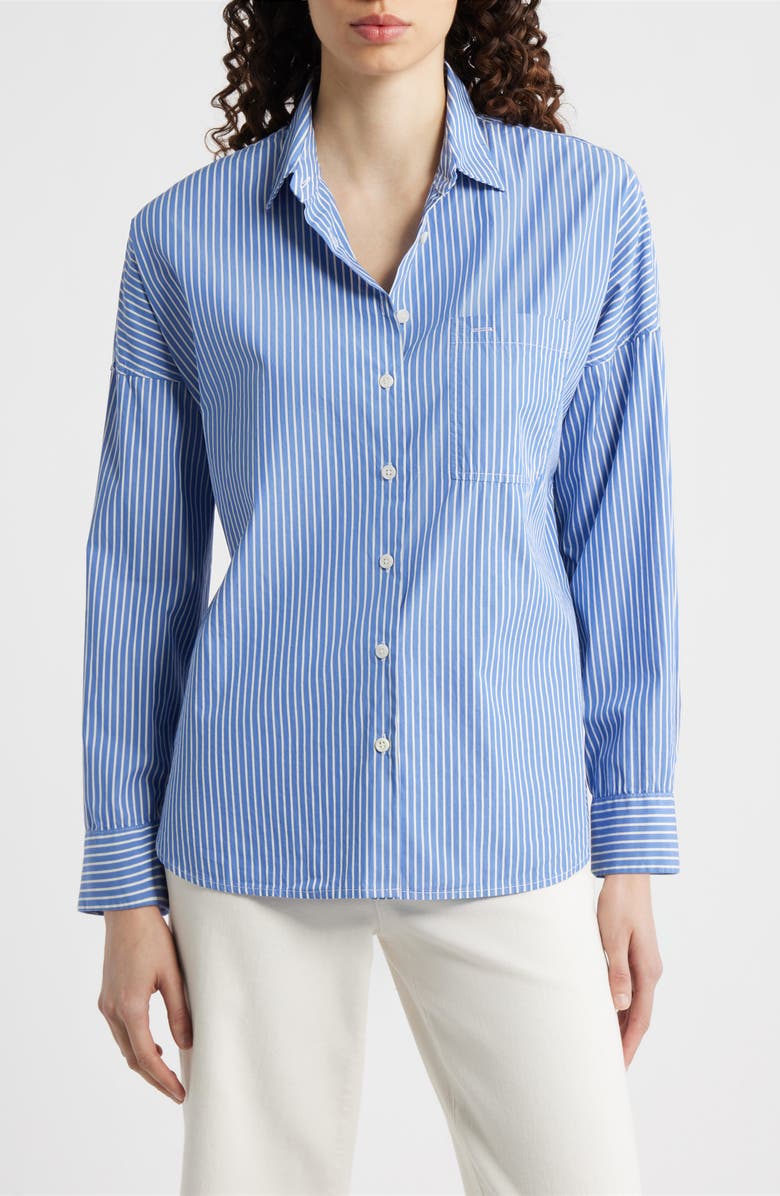 Alex Mill Jo Stripe Cotton Poplin Button-Up Shirt, Main, color, Blue / White Stripe