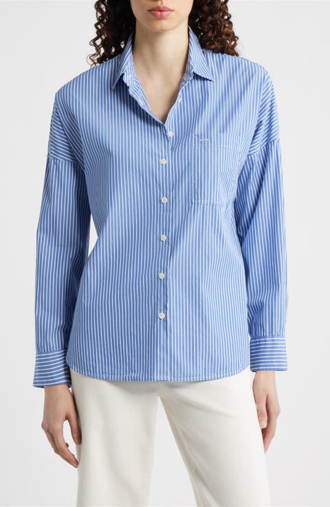 Jo Stripe Cotton Poplin Button-Up Shirt
