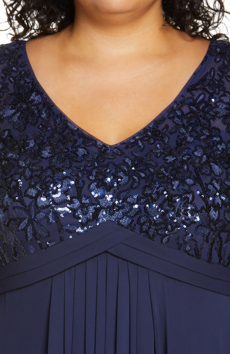 Alex Evenings Sequin Bodice Gown, Alternate, color, Navy