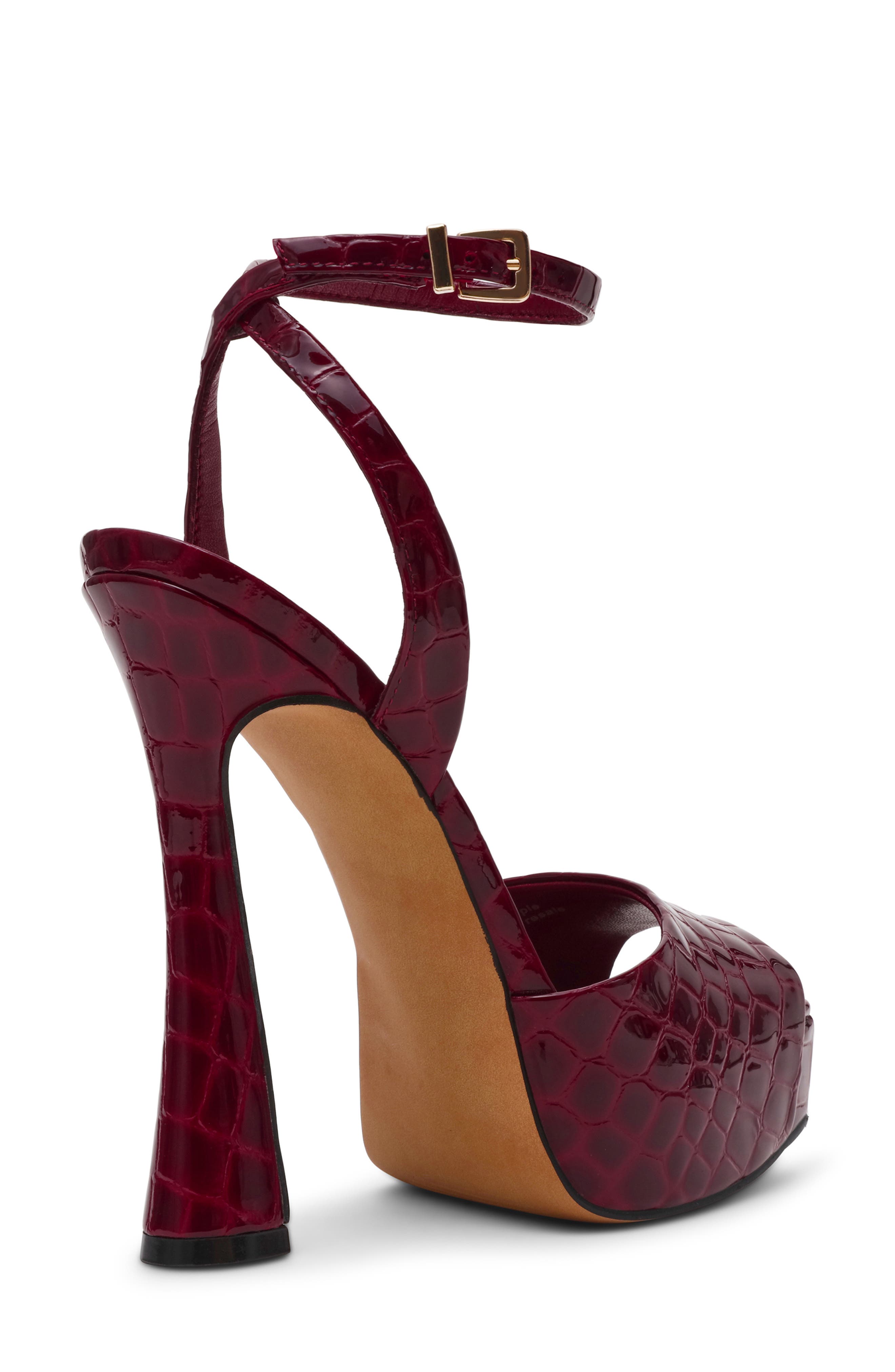 Steve Madden Sass Ankle Strap Platform Sandal, Alternate, color, Red Croco