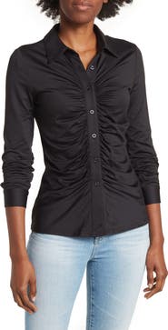 BY DESIGN Carla Ruched Button-Up Blouse