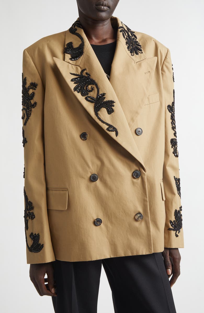 Dries Van Noten Oversize Embroidered Blazer, Alternate, color, Camel