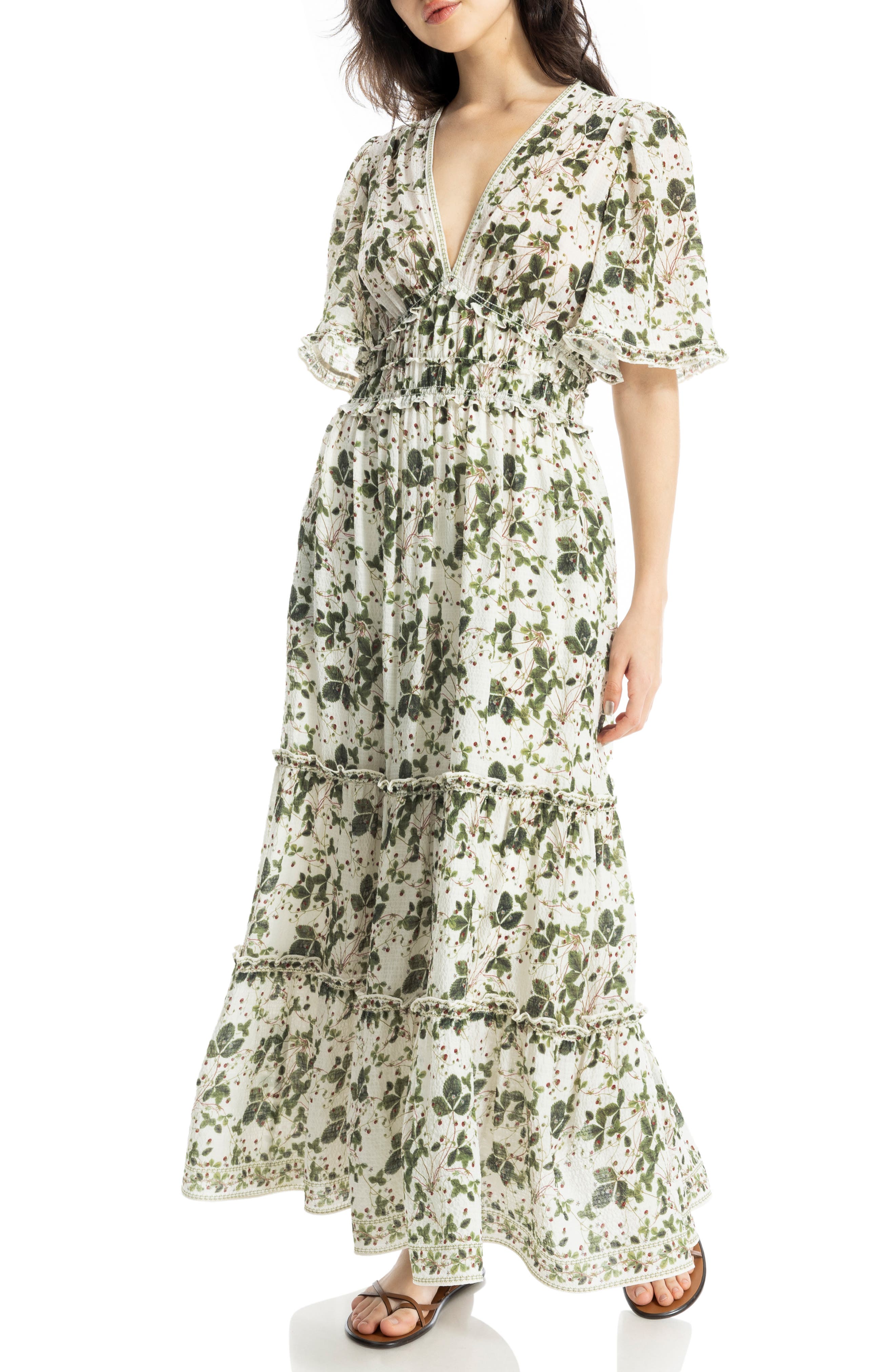 MAX STUDIO Ruffle Sleeve Tiered Maxi Dress (Women) | Nordstromrack