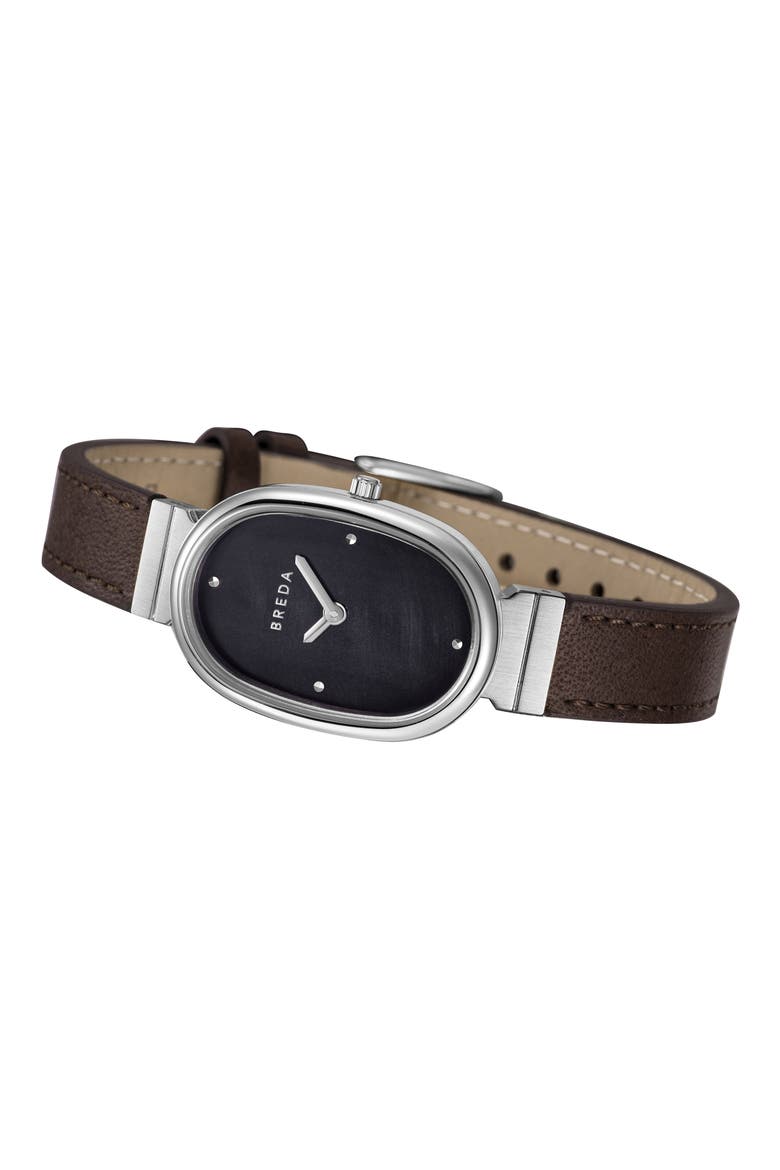 Jane Leather Strap Watch, 23mm x 26mm, Alternate, color, SILVER/ BROWN